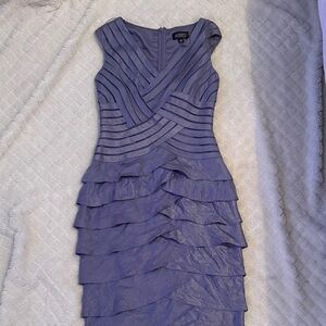 Adrianna Papell grayish blue ruffle dress